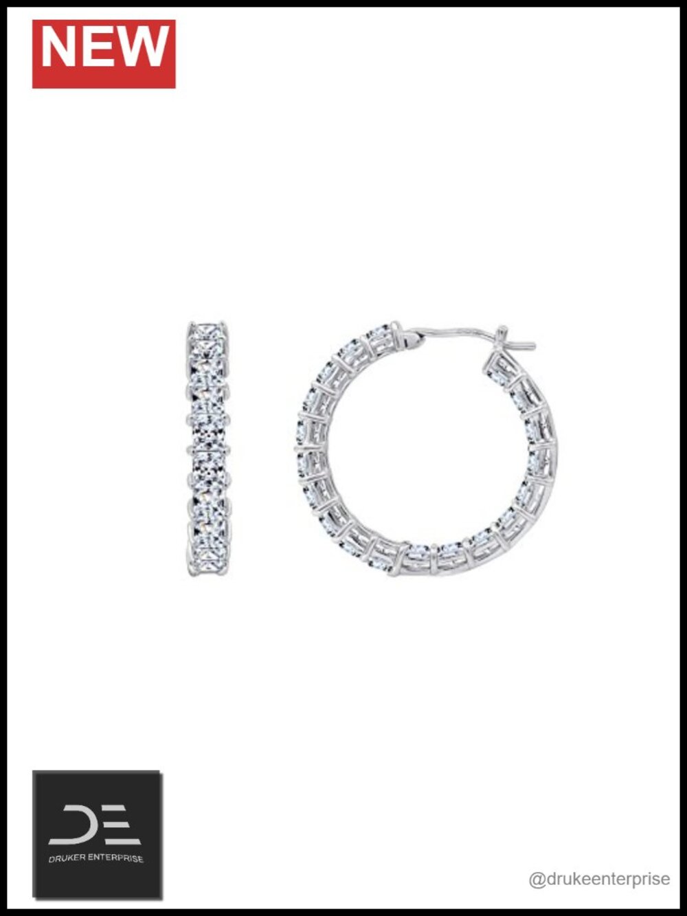Platinum Plated Sterling Silver Hoop Earrings Set with CZ